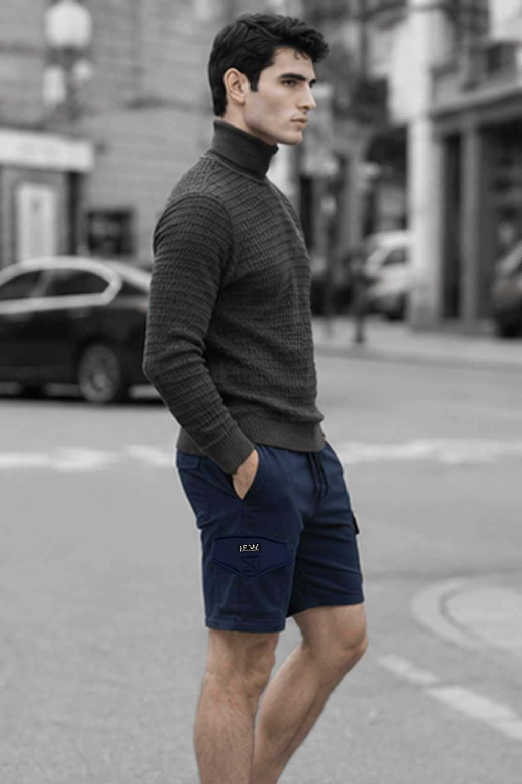 Men's Combat Cargo Fleece Navy Short with Secure Zipper Pockets | Summer Wear