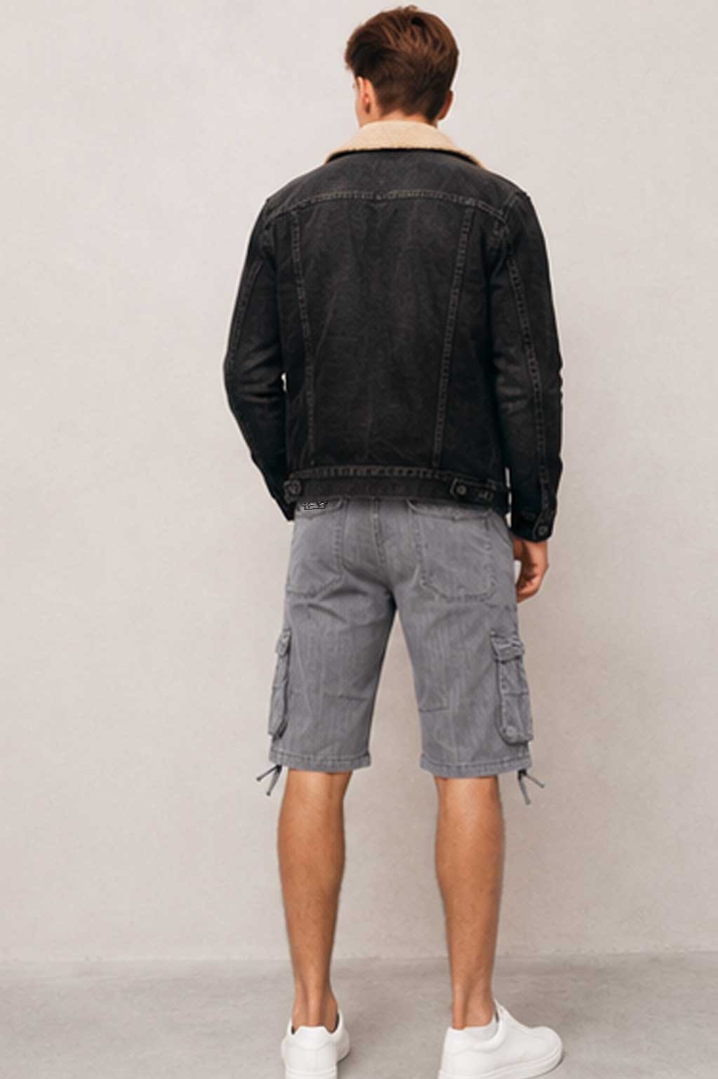 Men's Utility Multi-Pocket Cargo Denim Light Grey Short