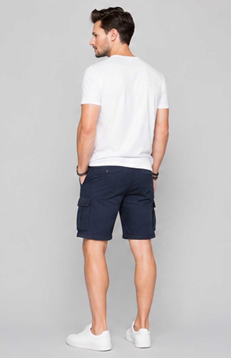 Men's Lightweight Twill Cargo Navy Short with Belt & Multiple Pockets