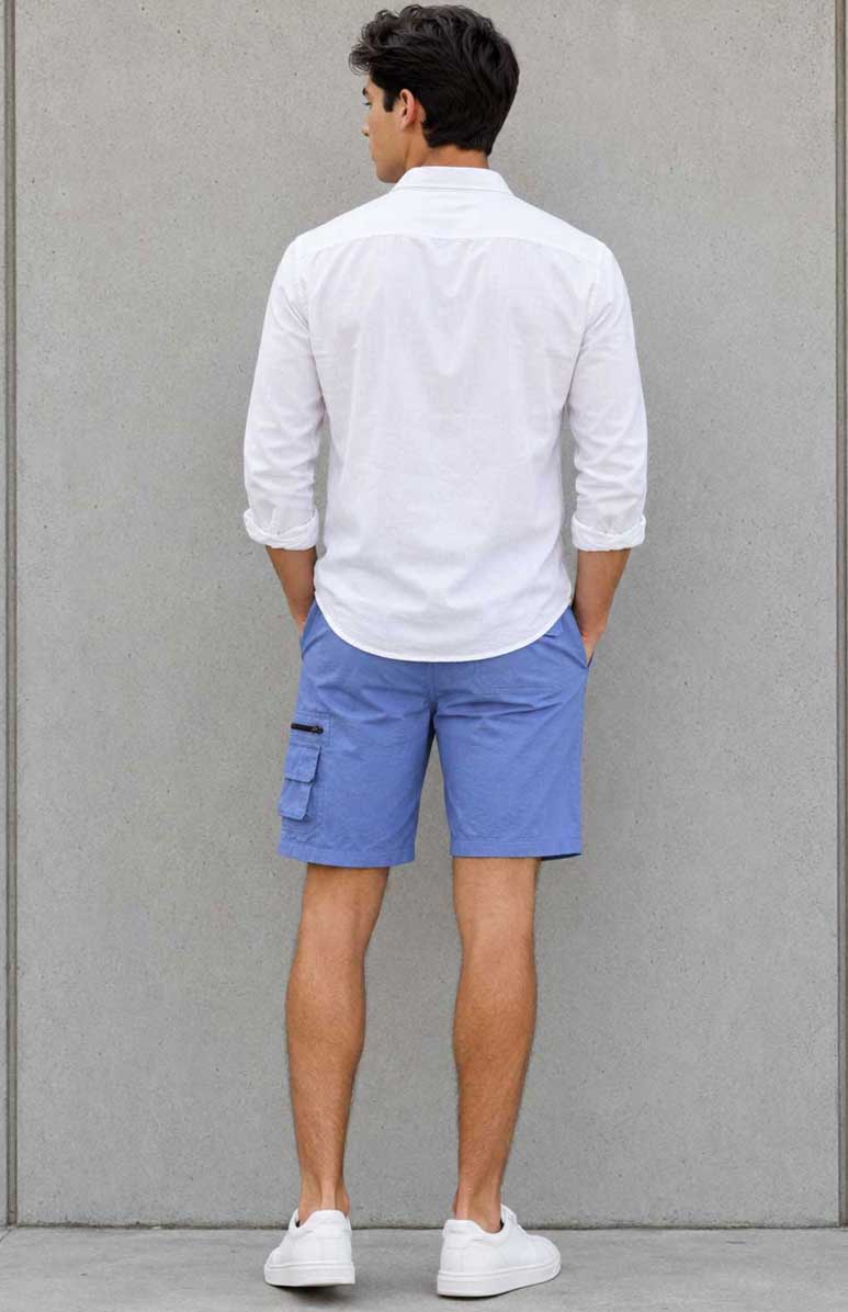 Men’s Cargo Combat Multi Pocket Elastic Waist Lightweight Blue Short