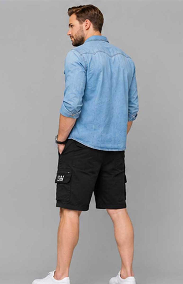 Men’s Elasticated Waist Light weight Cargo Combat Multi Pocket Black Short