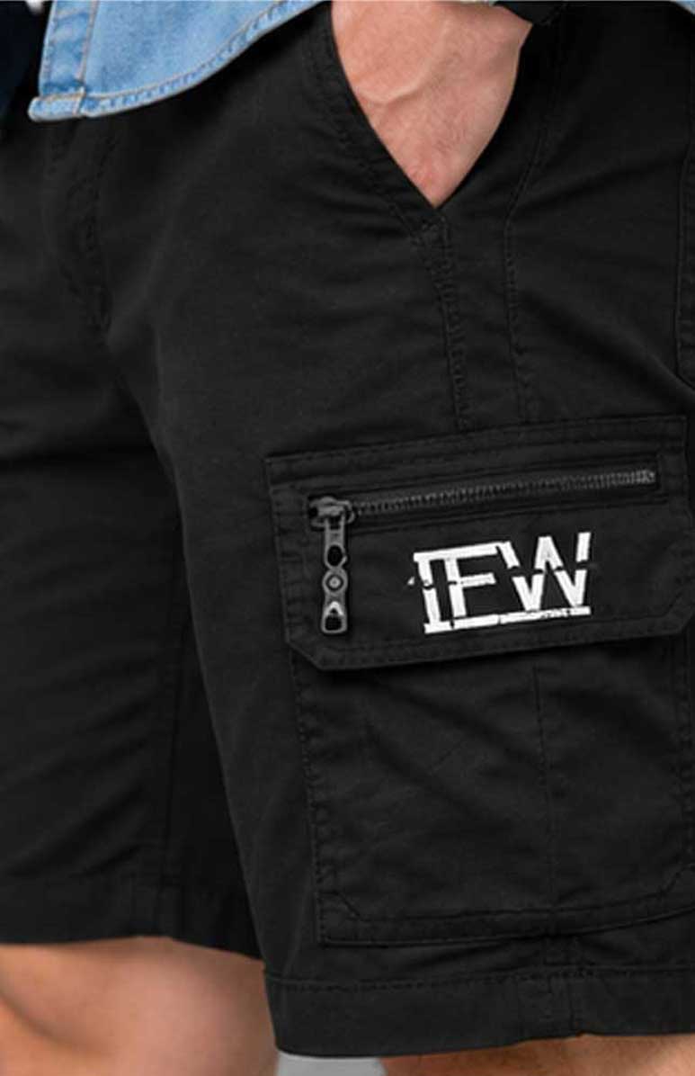 Men’s Elasticated Waist Light weight Cargo Combat Multi Pocket Black Short