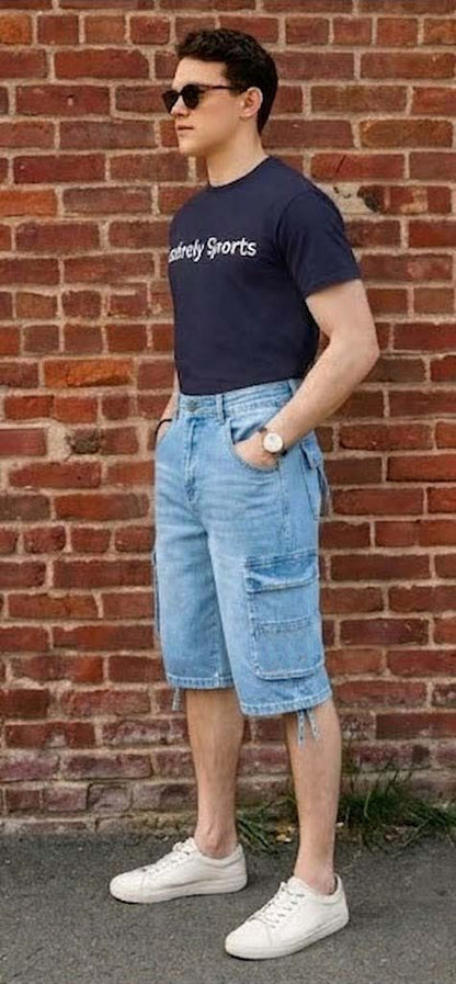 Men’s Cargo Combat Multi-Pocket Denim Shorts