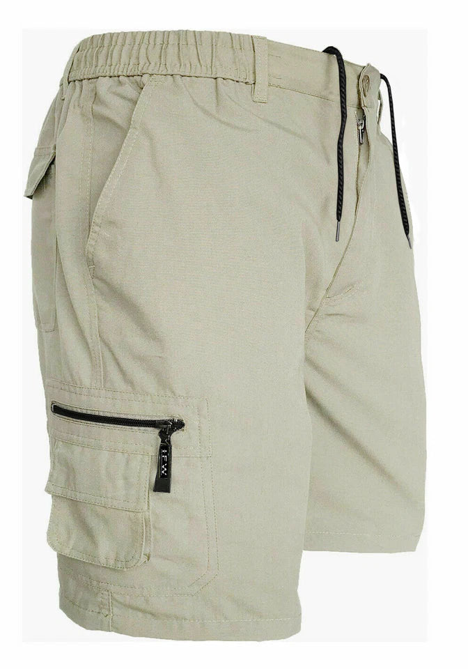 Men’s Cargo Combat Shorts Multi Pocket Elastic Waist Lightweight Plain Summer Short