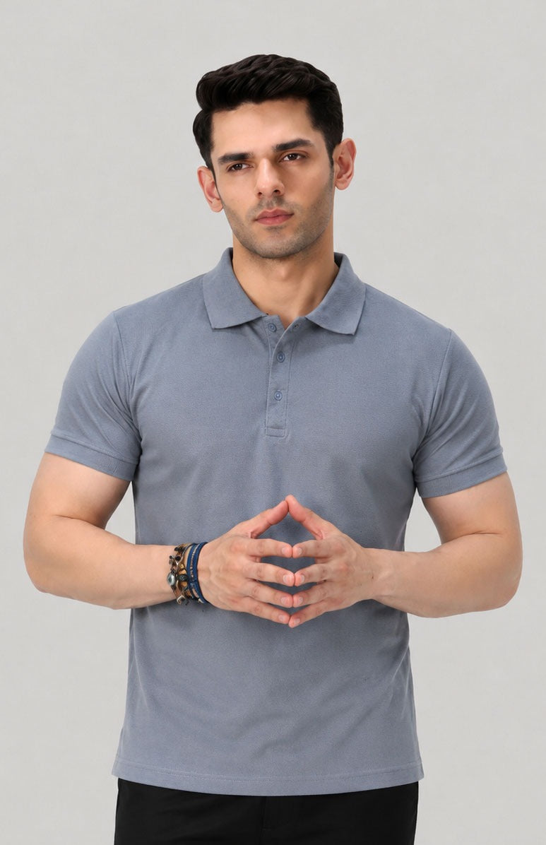Grey Polo Shirt – Comfortable Regular Fit Cotton Polo