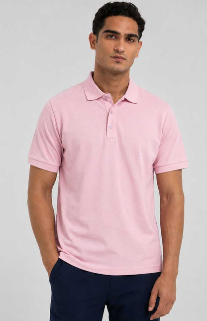 Baby Pink Polo Shirt – Breathable Short Sleeve Smart Casual Tee