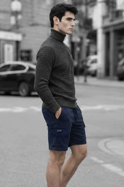 Men's Combat Cargo Fleece Navy Short with Secure Zipper Pockets |  Summer Wear