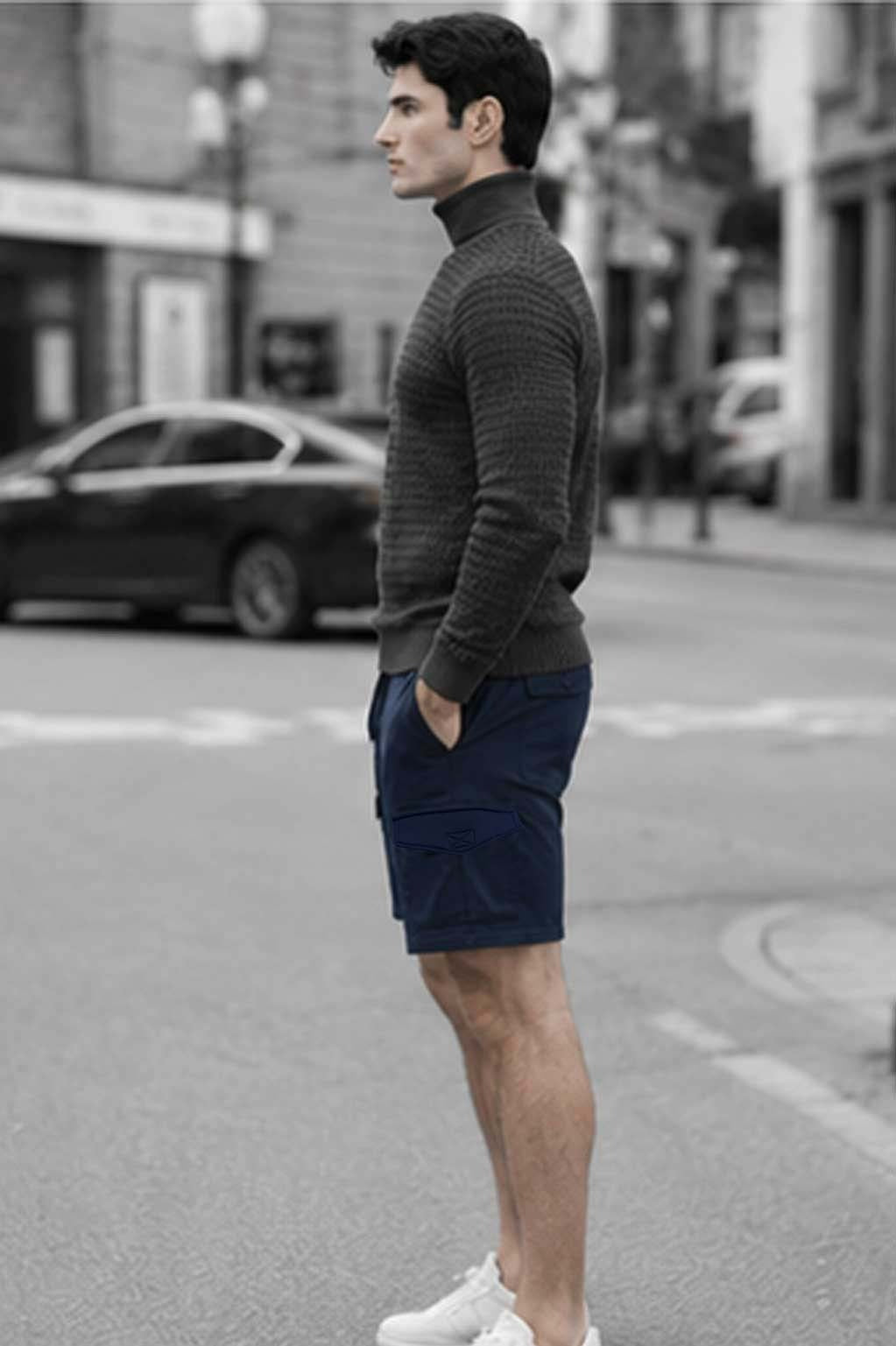 Men's Combat Cargo Fleece Navy Short with Secure Zipper Pockets |  Summer Wear