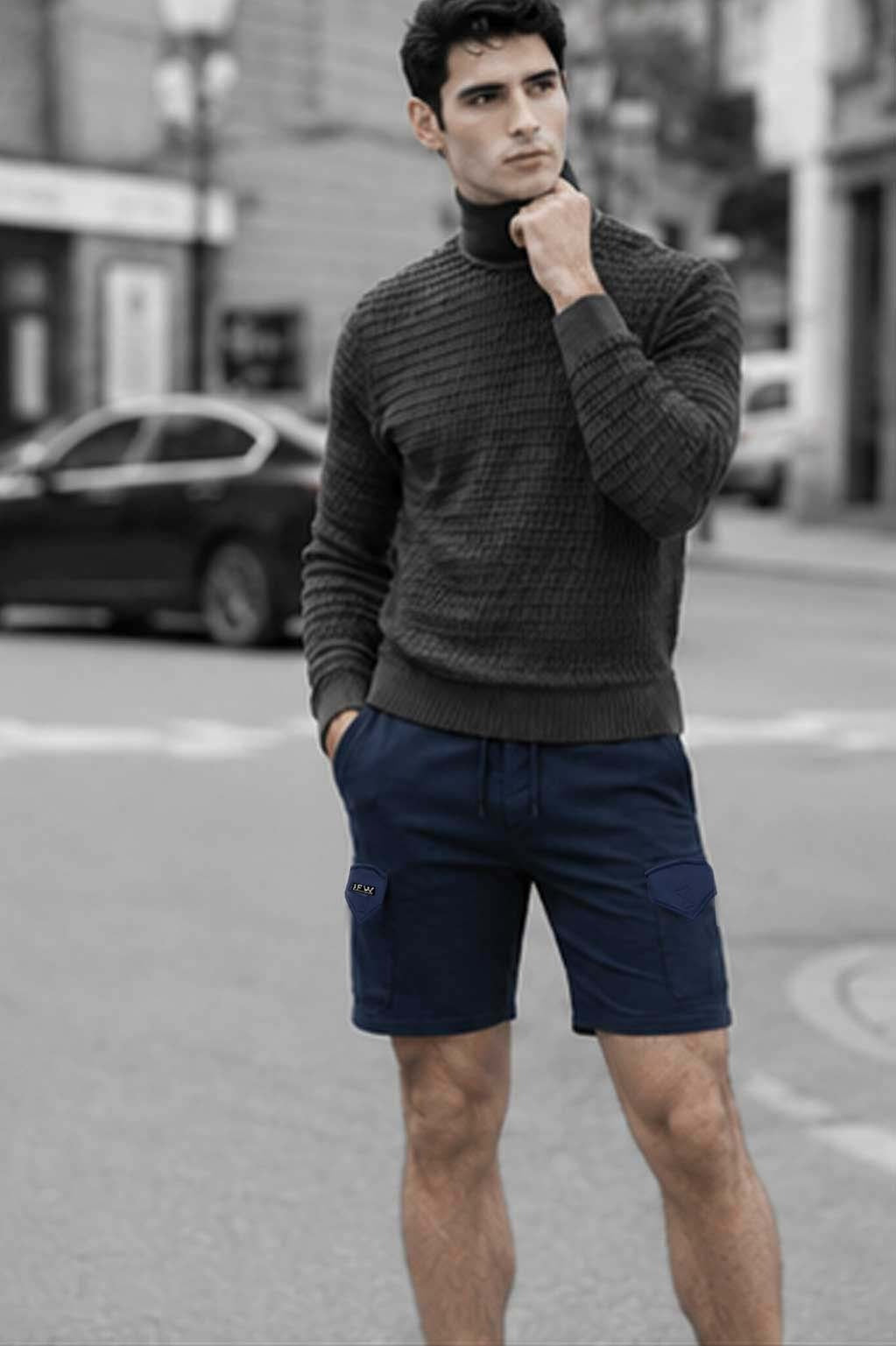 Men's Combat Cargo Fleece Navy Short with Secure Zipper Pockets |  Summer Wear
