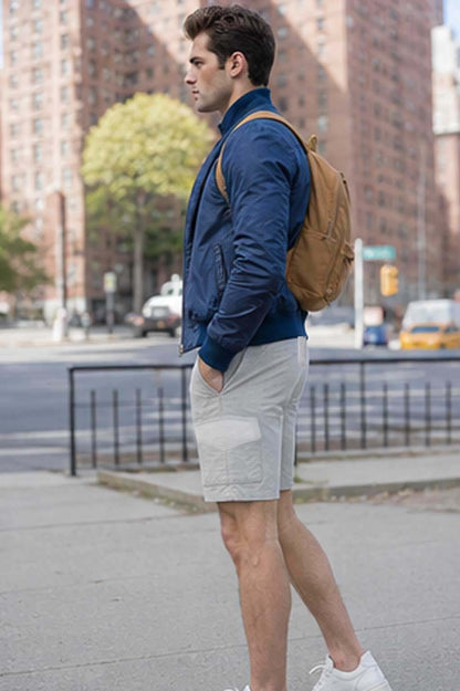 Men's Cargo Combat Light Grey Short with Zipper Pockets – Lightweight Fleece Short