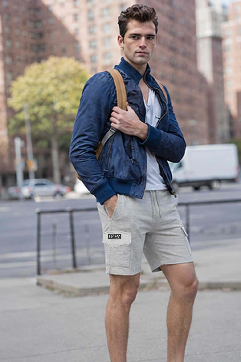 Men's Cargo Combat Light Grey Short with Zipper Pockets – Lightweight Fleece Short
