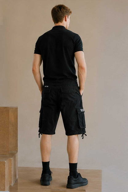 Men's Multi-Pocket Cargo Combat Denim Black Short
