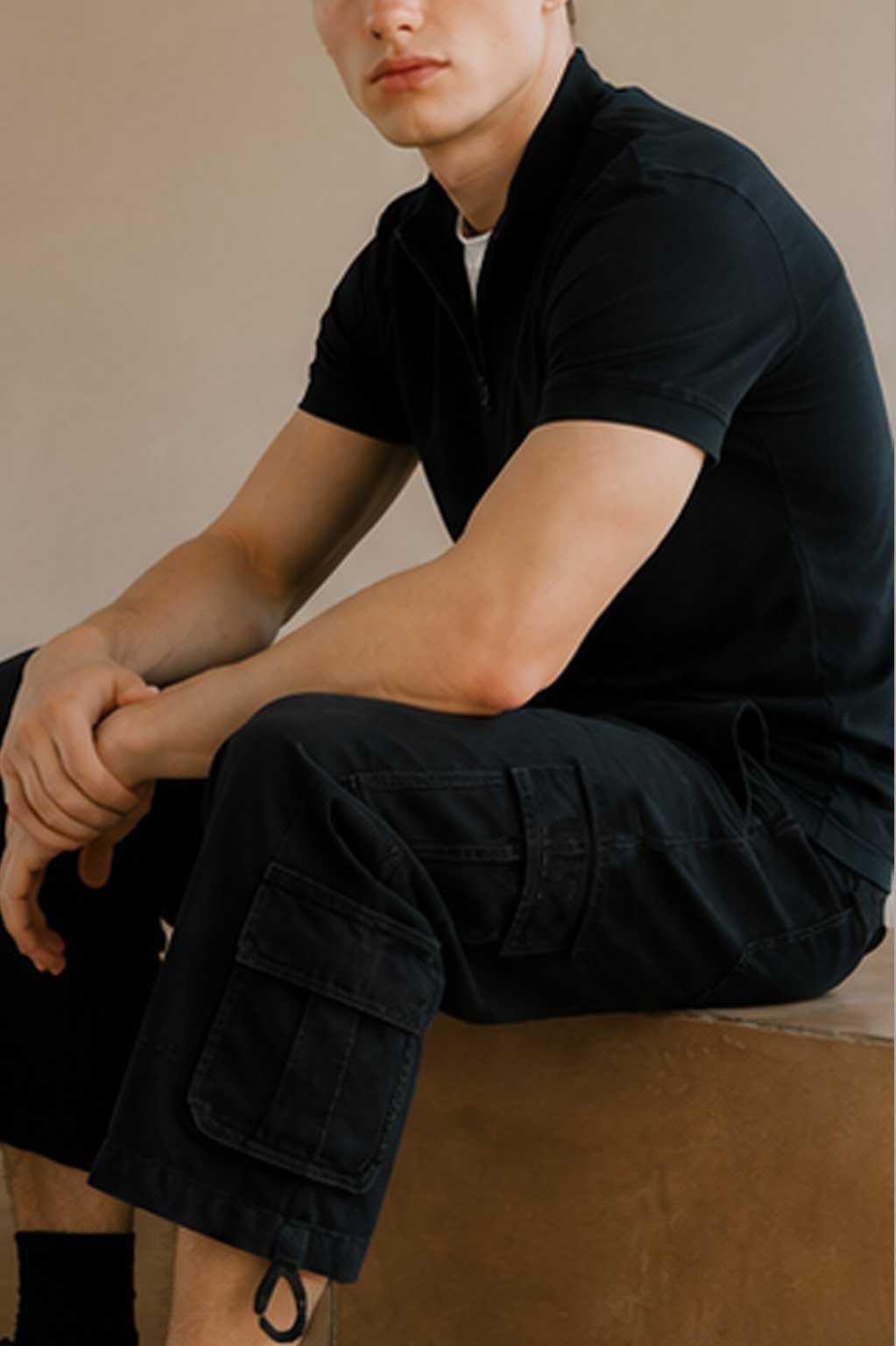 Men's Multi-Pocket Cargo Combat Denim Black Short