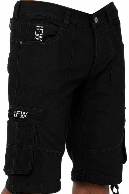 Men's Multi-Pocket Cargo Combat Denim Black Short