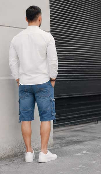 Men's Combat Style Multi-Pocket Denim Cargo Royal Blue Short