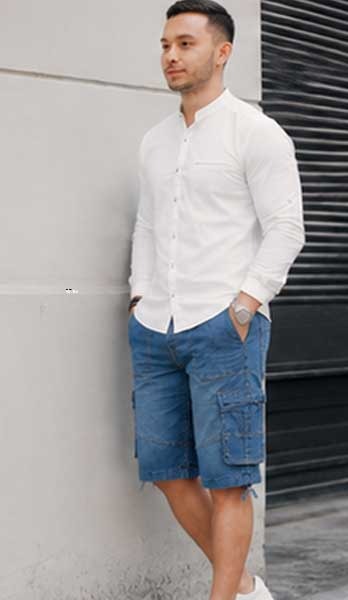 Men's Combat Style Multi-Pocket Denim Cargo Royal Blue Short