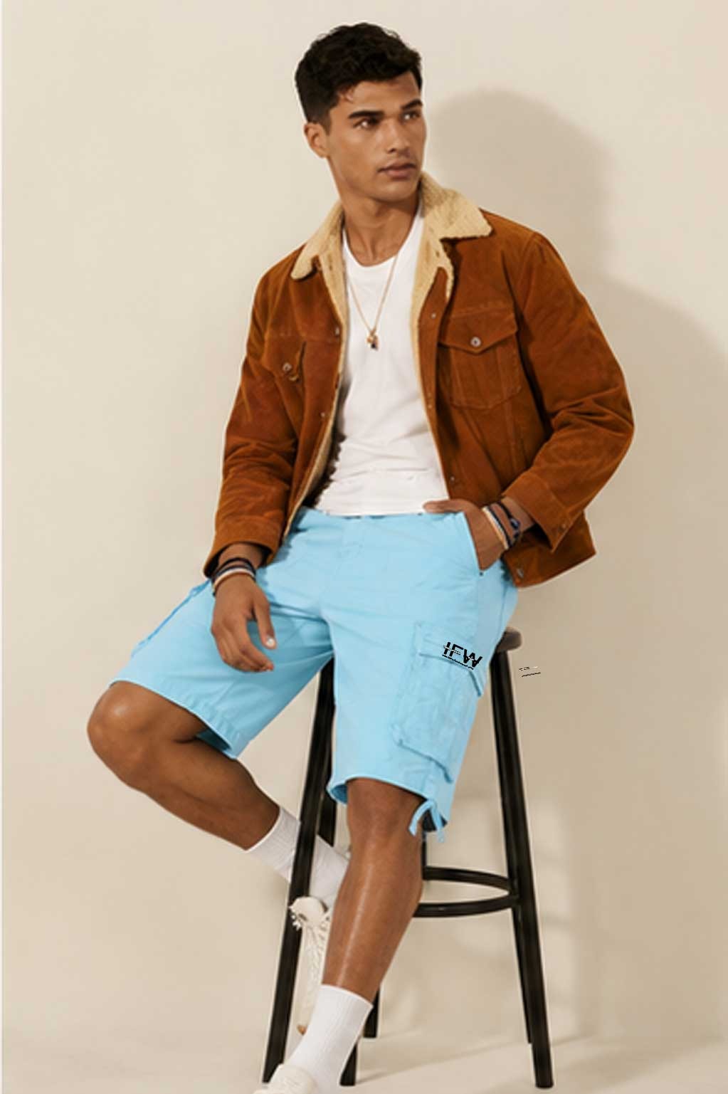 Men's Streetwear Cargo Combat Denim Sky Blue Short