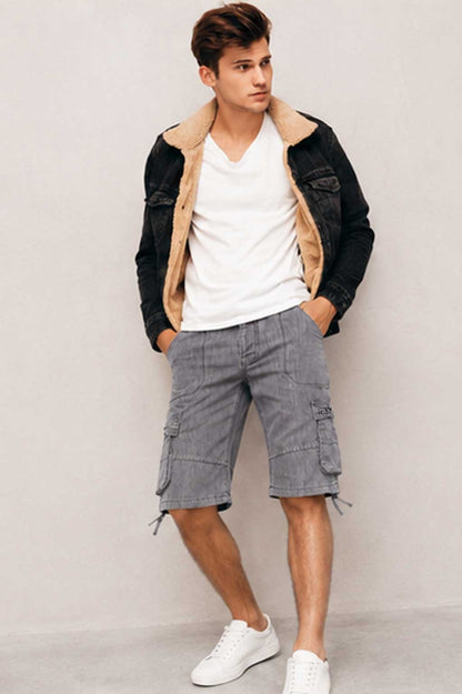 Men's Utility Multi-Pocket Cargo Denim Light Grey Short