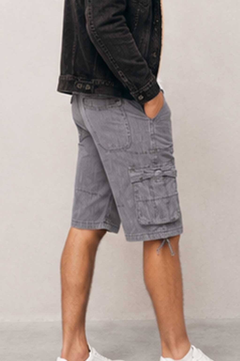 Men's Utility Multi-Pocket Cargo Denim Light Grey Short