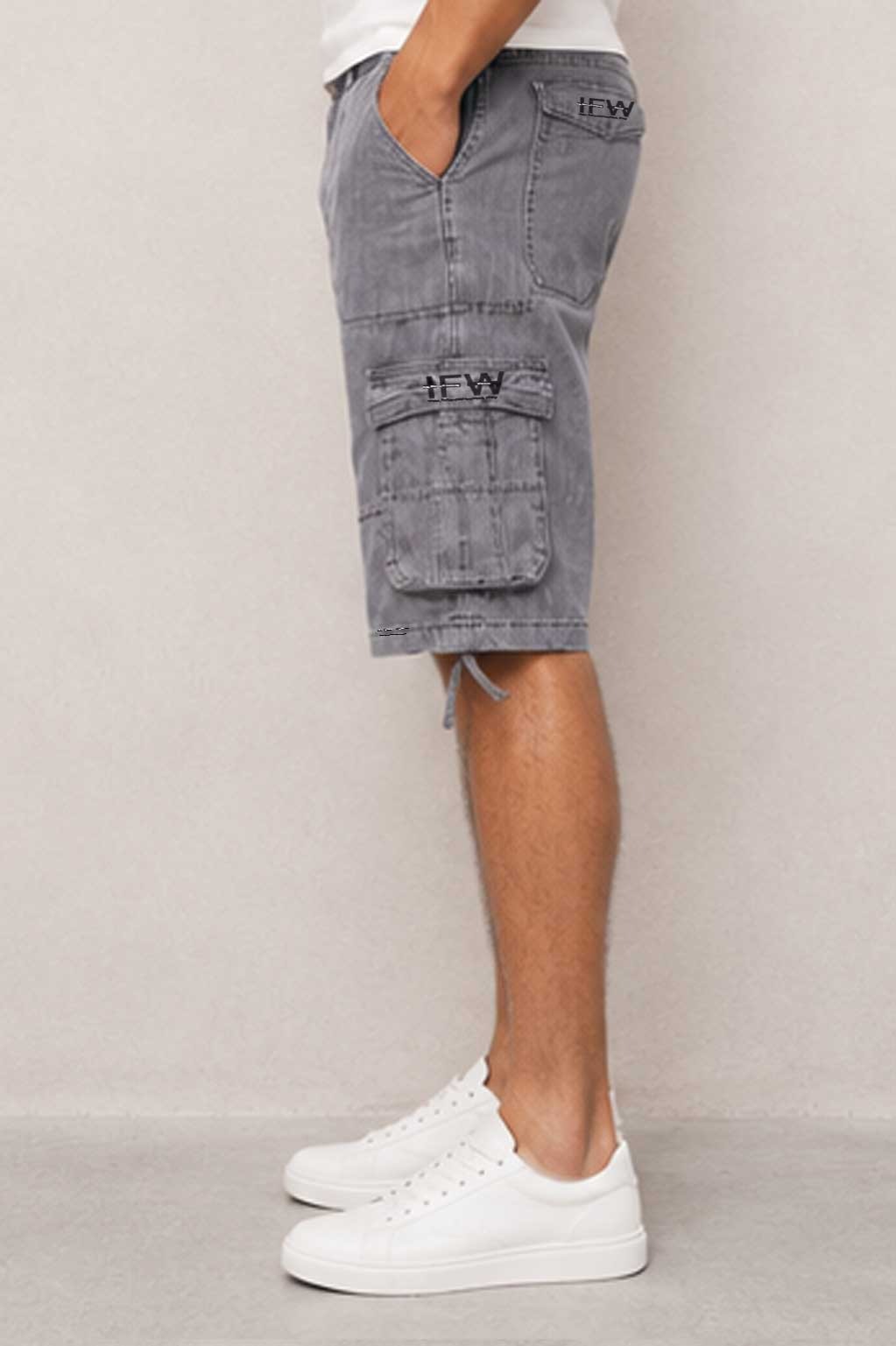 Men's Utility Multi-Pocket Cargo Denim Light Grey Short
