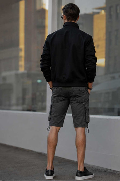 Men's Relaxed Fit Multi-Pocket Cargo Denim Dark Grey Short