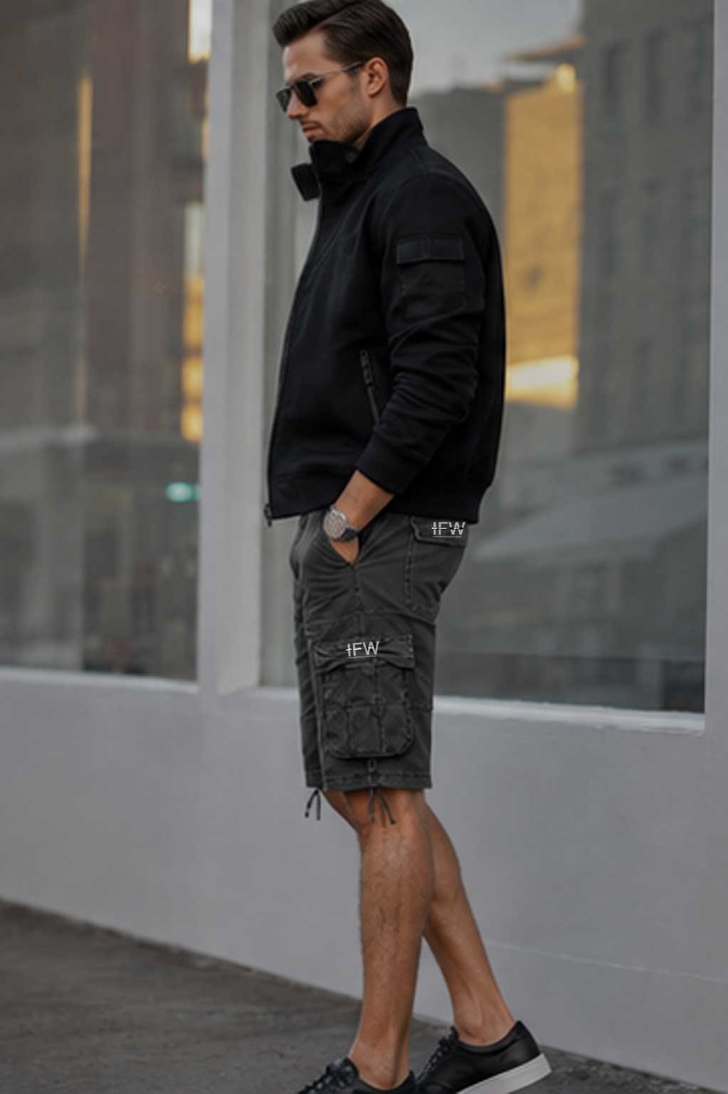 Men's Relaxed Fit Multi-Pocket Cargo Denim Dark Grey Short
