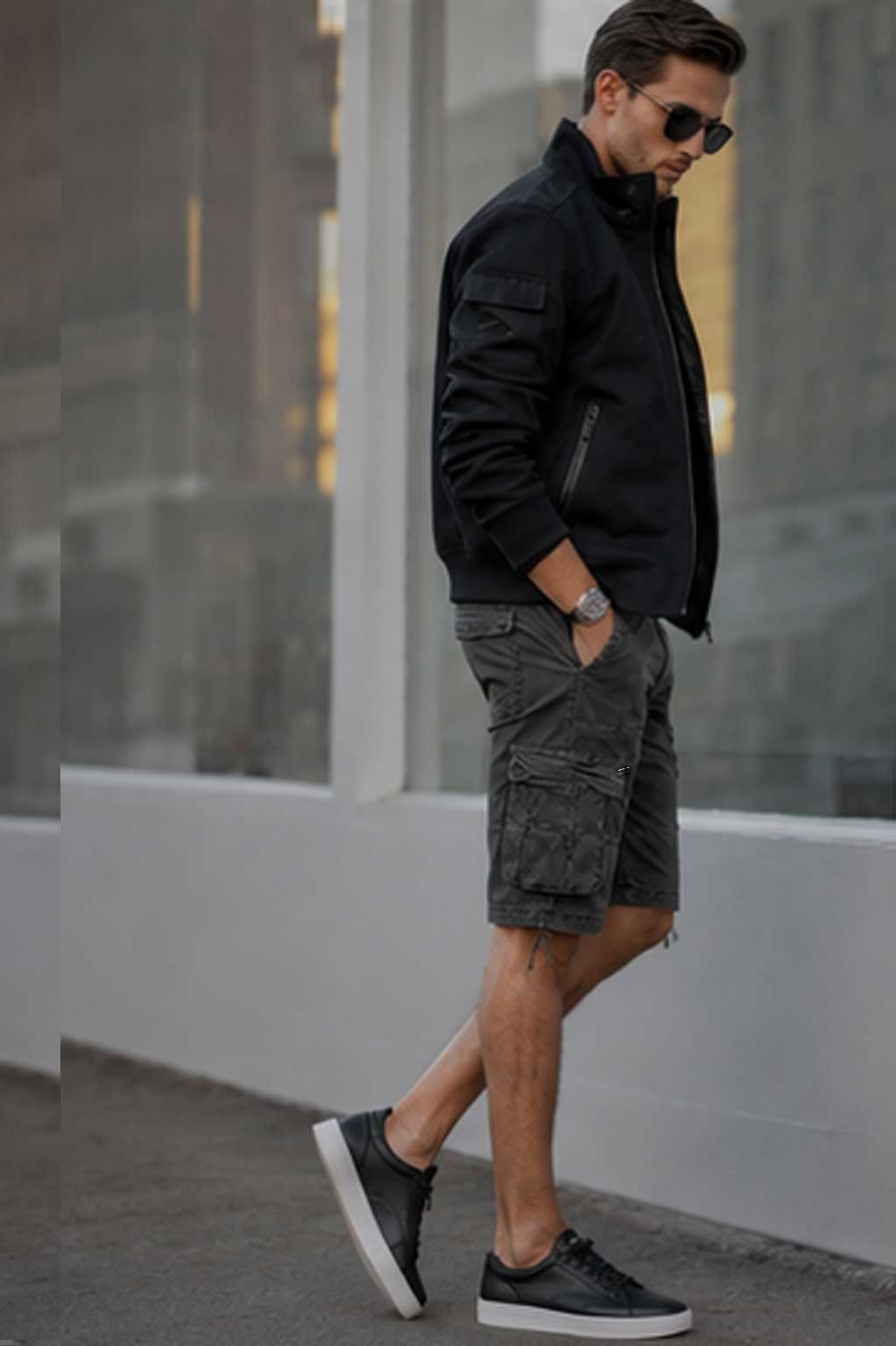 Men's Relaxed Fit Multi-Pocket Cargo Denim Dark Grey Short
