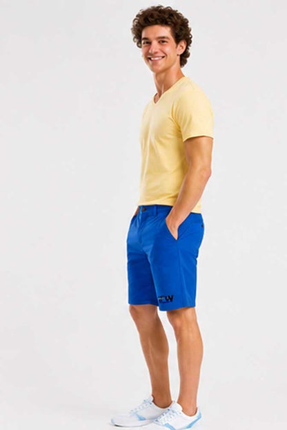 Men's Stretch Cotton Chino Cargo Blue Short – Lightweight Casual Combat Half Pant