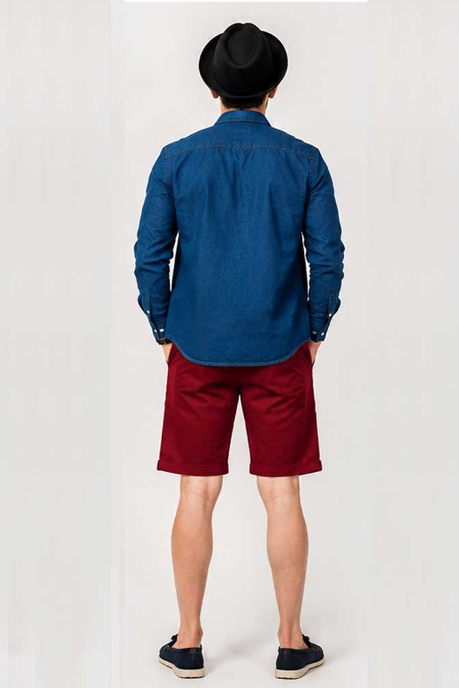 Men's Lightweight Stretch Cotton Cargo Ox Blood Short with Multi Pockets