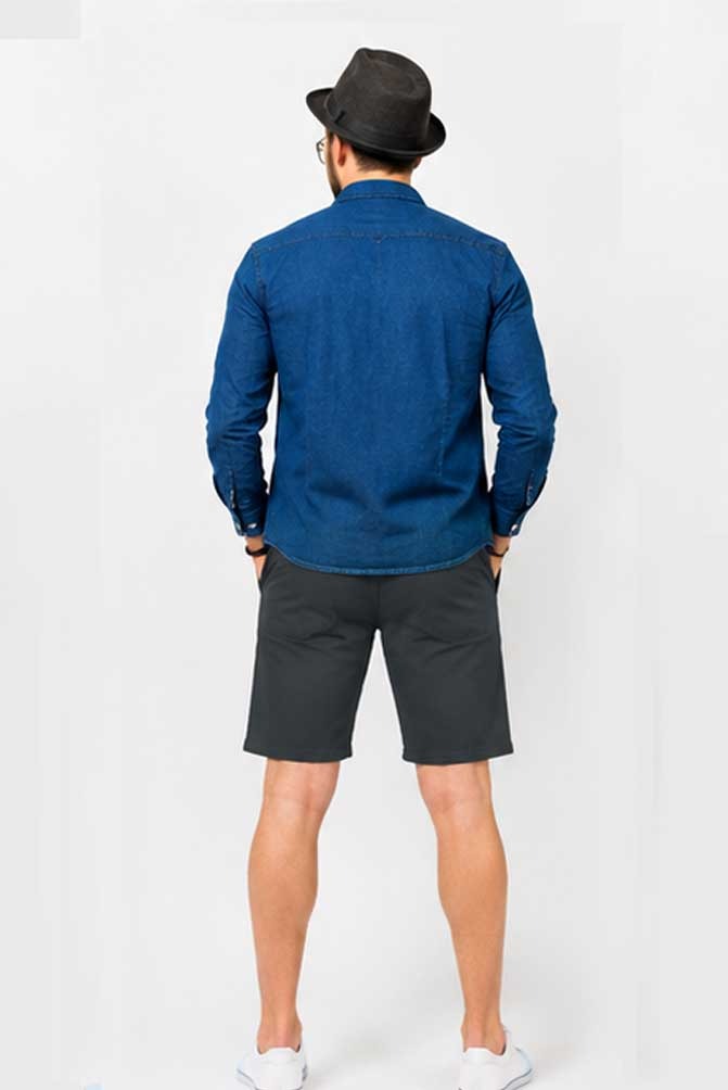 Men's Stretch Chino Cargo Dark Grey Short – Casual Outdoor Combat Short