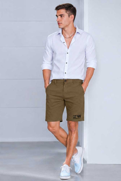 Men's Stretch Cotton Chino Brown Short with Cargo Pockets – Lightweight Casual Half Pant