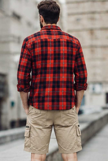 Men's Multi Pocket Cargo Beige Short Elastic Waist Lightweight Hiking Work Short