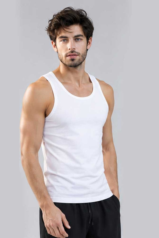Men's Cotton Tank Top Sleeveless Gym White Vest 100% Cotton Casual Summer Undershirt
