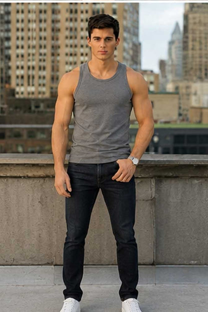 Men's Cotton Sleeveless Tank Top Soft Breathable Gym Running Summer Grey Vest