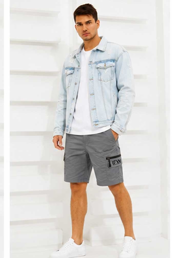 Men's Lightweight Elasticated Waist Combat Cargo Grey Short for Casual & Outdoor Wear
