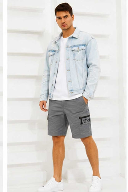 Men's Lightweight Elasticated Waist Combat Cargo Grey Short for Casual & Outdoor Wear