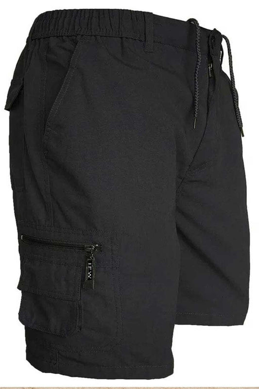 Men's Cargo Combat Black Short – Lightweight Multi Pocket Elastic Waist Casual Short