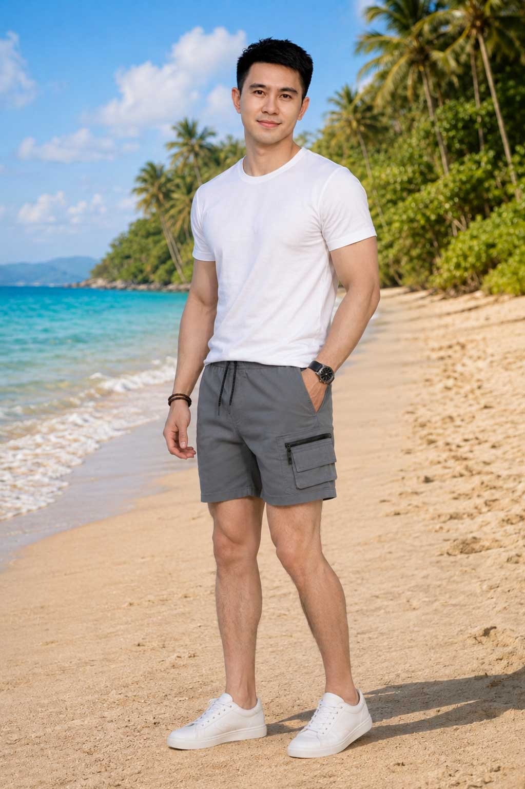Men's Lightweight Cargo Grey Short with Elastic Waist & Multi Utility Pockets