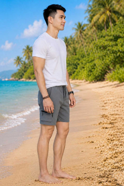 Men's Lightweight Cargo Grey Short with Elastic Waist & Multi Utility Pockets
