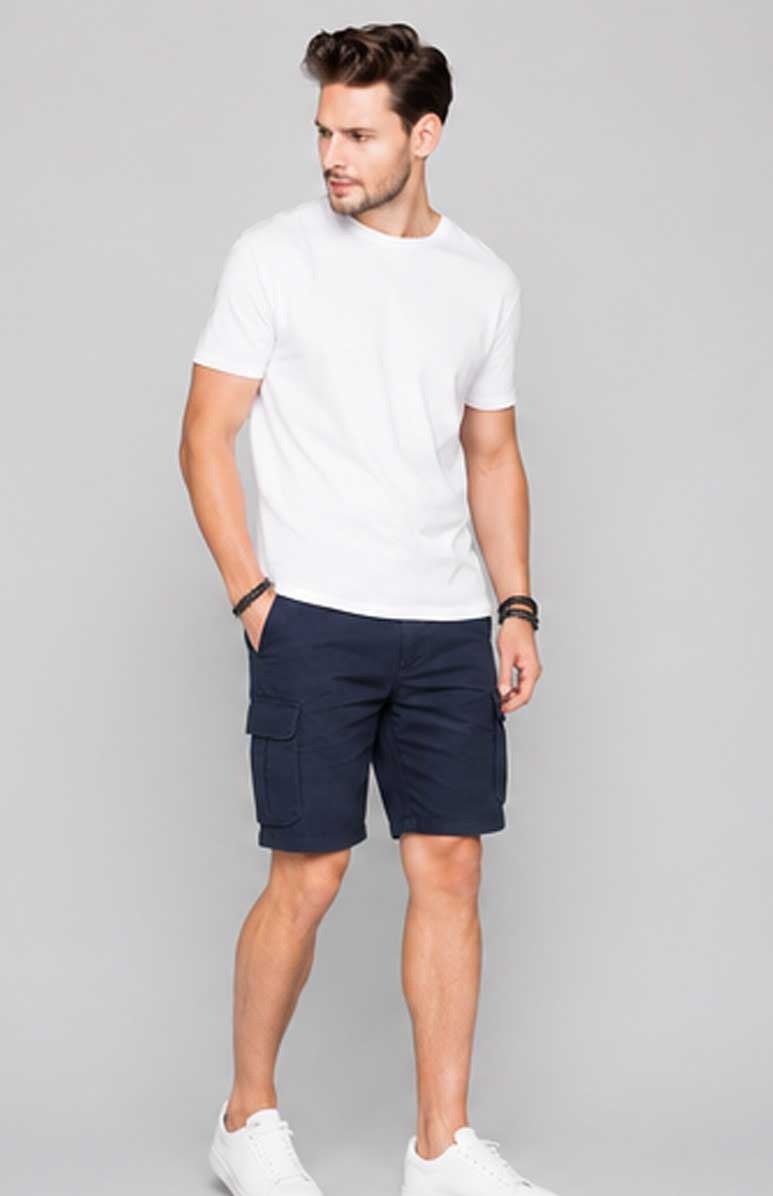 Men's Lightweight Twill Cargo Navy Short with Belt & Multiple Pockets