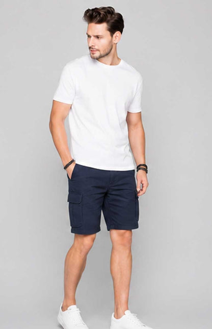 Men's Lightweight Twill Cargo Navy Short with Belt & Multiple Pockets