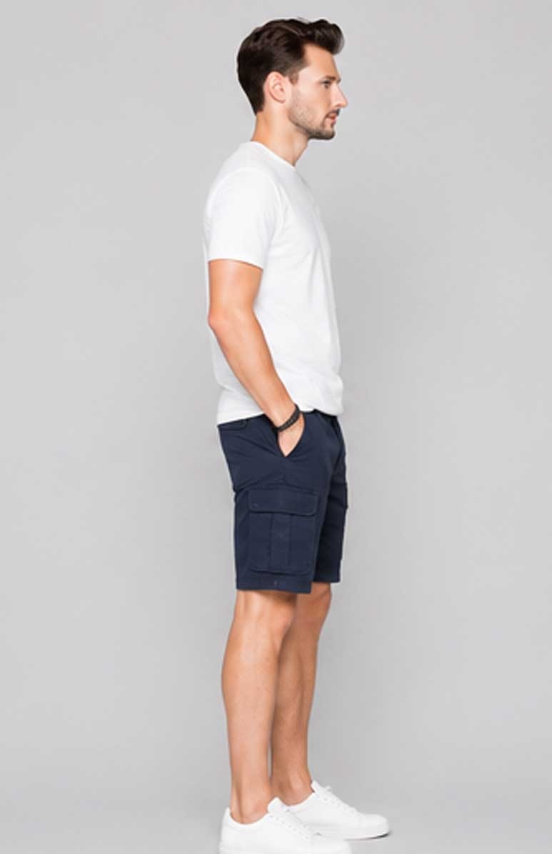 Men's Lightweight Twill Cargo Navy Short with Belt & Multiple Pockets