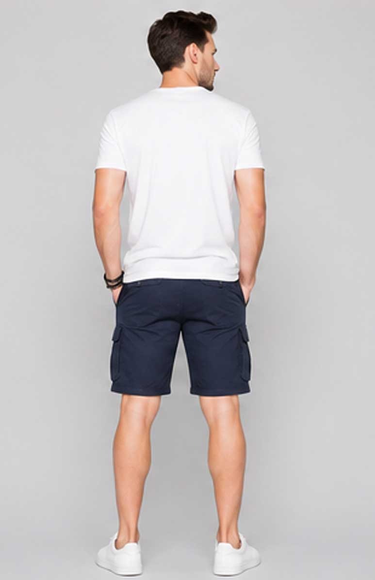 Men's Lightweight Twill Cargo Navy Short with Belt & Multiple Pockets