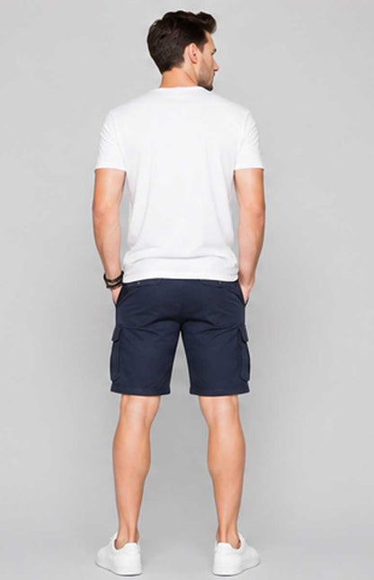 Men's Lightweight Twill Cargo Navy Short with Belt & Multiple Pockets