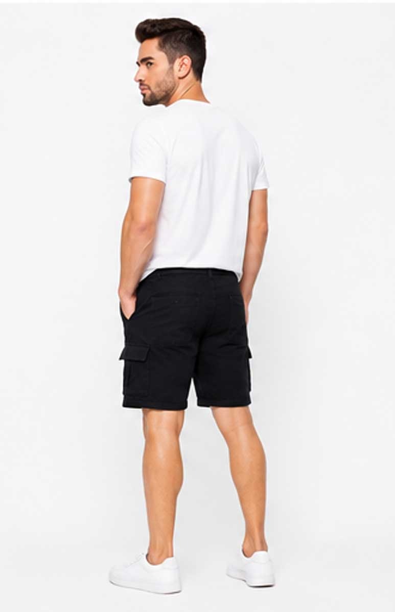 Men’s Lightweight Cotton Twill Multi Pocket Belted Black Short