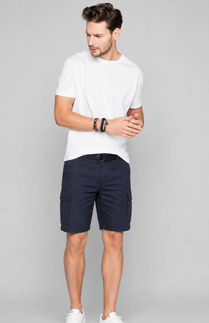 Men's Lightweight Twill Cargo Navy Short with Belt & Multiple Pockets