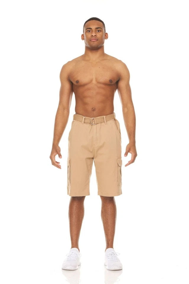 Men’s Stretch Cargo Shorts – Lightweight Cotton Twill Multi-Pocket Belted Casual Shorts