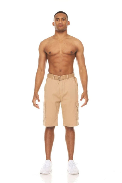 Men’s Stretch Cargo Shorts – Lightweight Cotton Twill Multi-Pocket Belted Casual Shorts