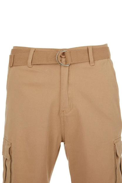 Men’s Stretch Cargo Shorts – Lightweight Cotton Twill Multi-Pocket Belted Casual Shorts