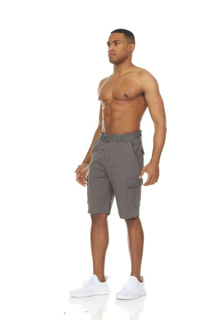 Men’s Stretch Cargo Shorts – Lightweight Cotton Twill Multi-Pocket Belted Casual Shorts
